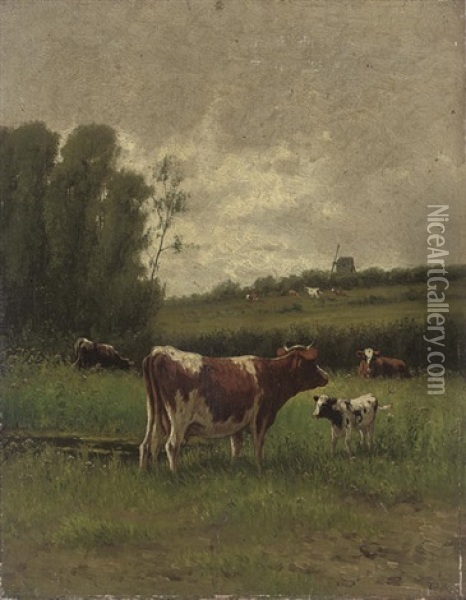 Cattle In The Meadows Oil Painting - William Frederick Hulk
