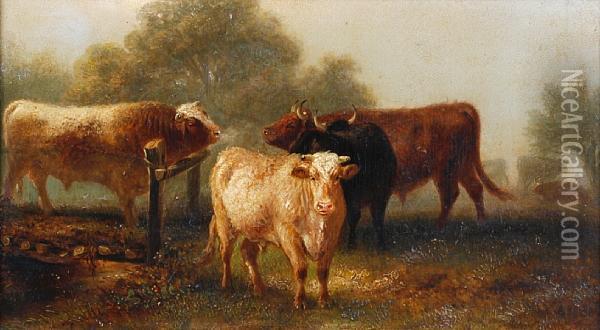 Cattle In A Pastoral Landscape Oil Painting - Aster R.C. Corbould