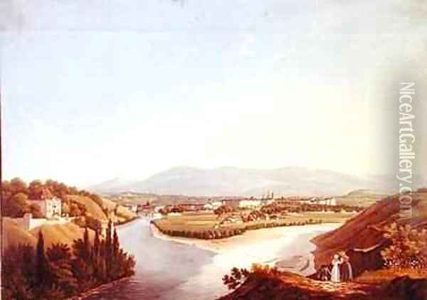 View of Geneva from the Confluence of the Rhone and the Arve Oil Painting - Jean Dubois