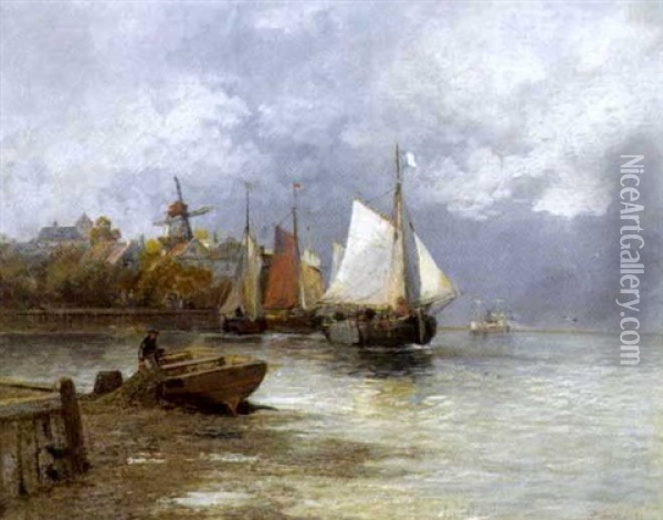 Ein Hollandischer Fischerhafen Oil Painting - Pierre Dumont