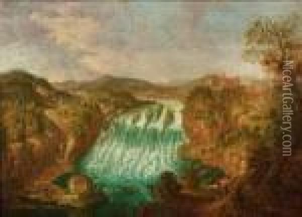 Ansicht Des Rheinfalls Bei Schaffhausen Mit Schloss Laufen Oil Painting - Christian Georg Schuttz II