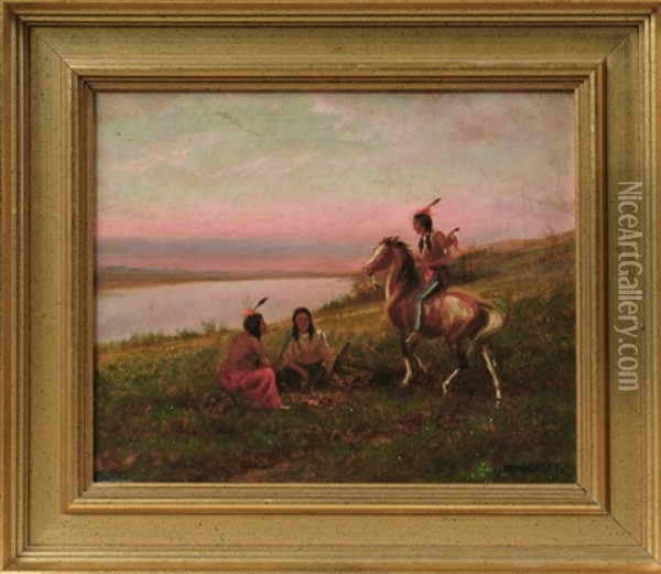 Indians At Campfire At Sunset Oil Painting - William de la Montagne Cary