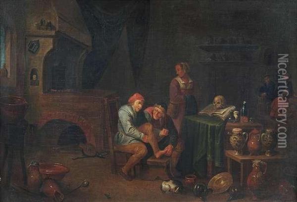 At A Doctor's Studio. 
At An Alchemist'slaboratory. Oil Painting - David The Younger Ryckaert