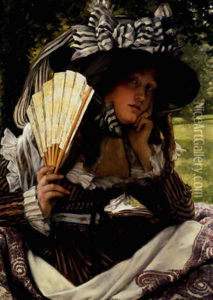 Jeune Femme A L Eventail Oil Painting - James Jacques Joseph Tissot