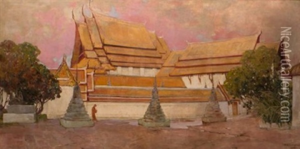 Temple Of The Sleeping Buddha Oil Painting - Ivan Leonardovich Kalmykov