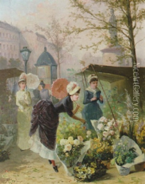 Kvinnor Pa Blomstermarknad Oil Painting - Ferdinand Bonheur