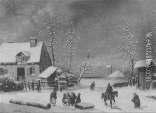 Winter Scene Oil Painting - Louis-Claude Malbranche