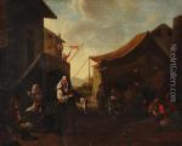 Peasants Outside A Tavern Oil Painting - Jan Miel