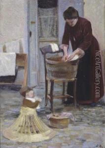 La Bitta E Maria Teresa Nel Panierone Oil Painting - Domenico Baccarini