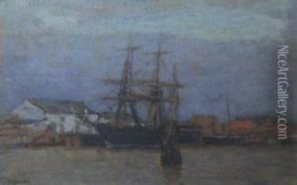 In Einem Hollandischen Hafen Oil Painting - Gustav Schonleber