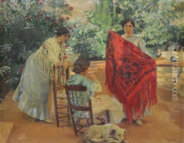 Woman In Spanish Oil Painting - Teodoro Andreu Y Sentamans