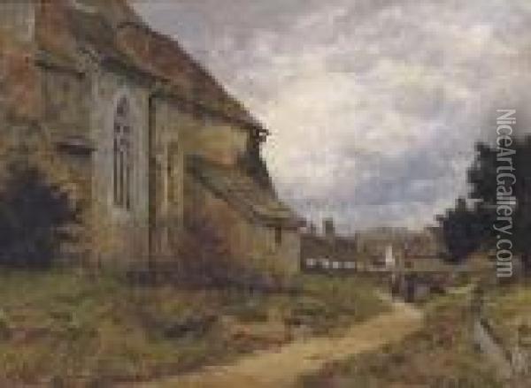 The Village Church Oil Painting - Benjamin Williams Leader