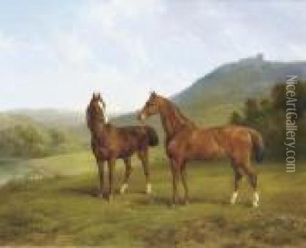 Horses In A Valley Oil Painting - Joseph Augustus Knip