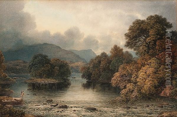 Fishing The Weir Pool Oil Painting - John Glover