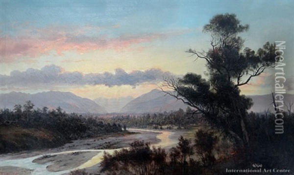 River Landscape Oil Painting - Thomas Reginald Attwood