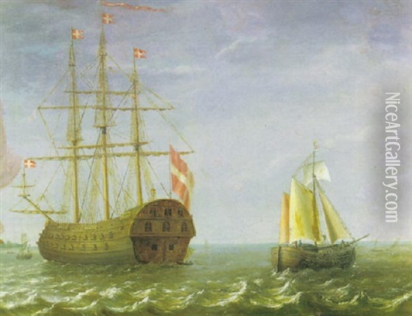 The Royal Prince, A Danish Man-o-war                        With Other Shipping Oil Painting - Hendrik Jacobsz Dubbels