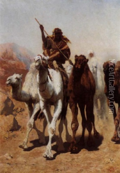 Kamele In Der Wuste Oil Painting - Carl Rudolph Huber