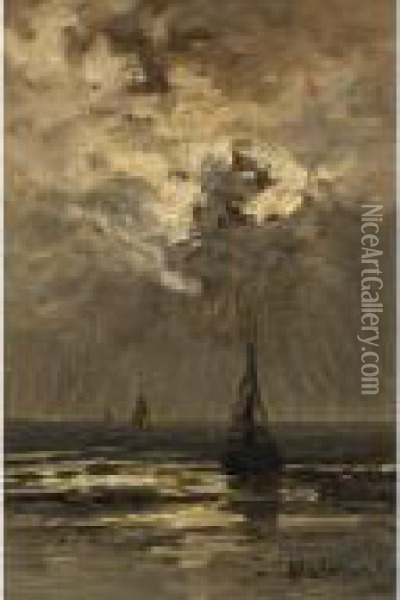 A Calm Sea At Sunset Oil Painting - Hendrik Willem Mesdag