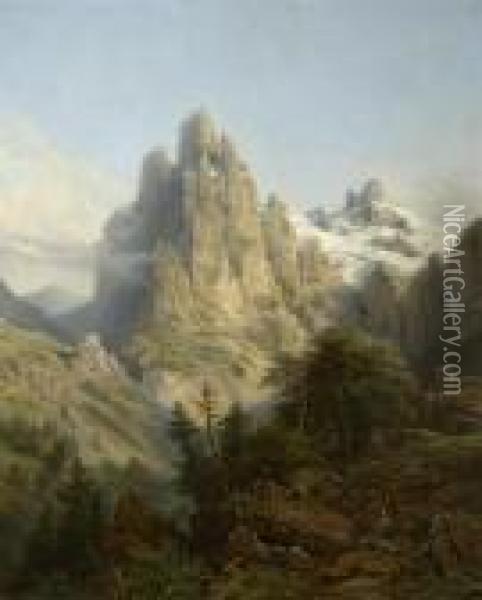 Landscape With Mountains Oil Painting - Charles Euphrasie Kuwasseg