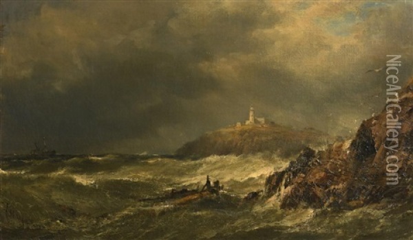 The Mumbles Lighthouse, Swansea Oil Painting - Edwin Hayes