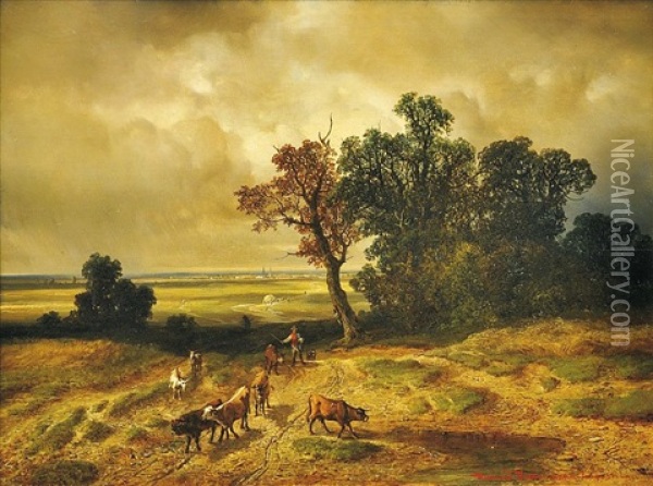 Romantic Landscape Oil Painting - August Richard Zimmermann