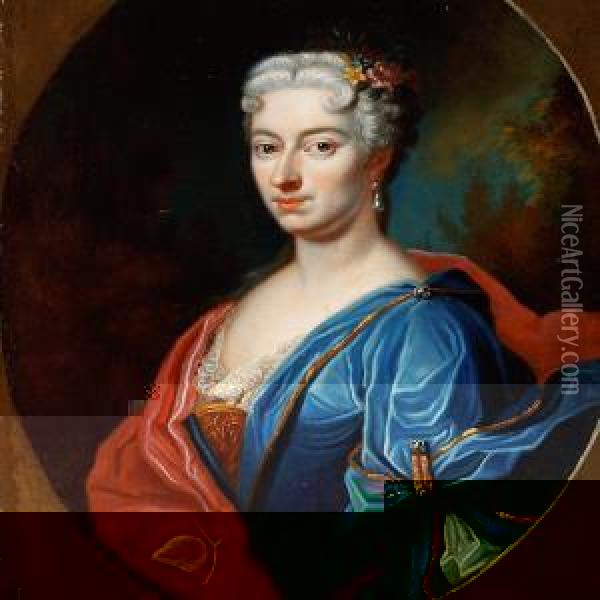 Portrait Of A Noble Lady In Blue Oil Painting - Johann Salomon Wahl