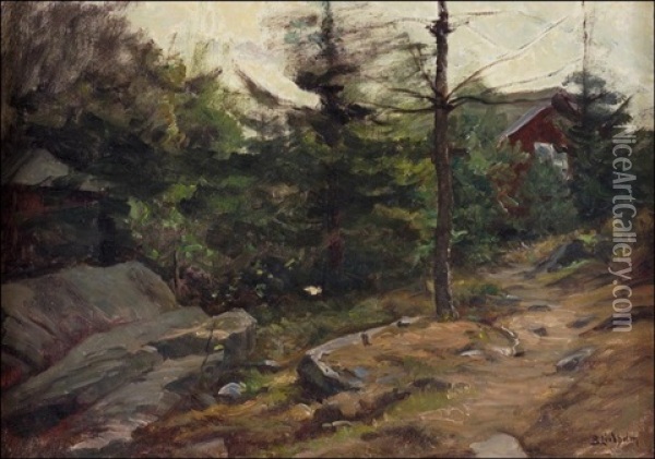 Punainen Torppa Oil Painting - Berndt Adolf Lindholm