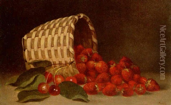 Basket With Strawberries And Cherries Oil Painting - George Henry Durrie