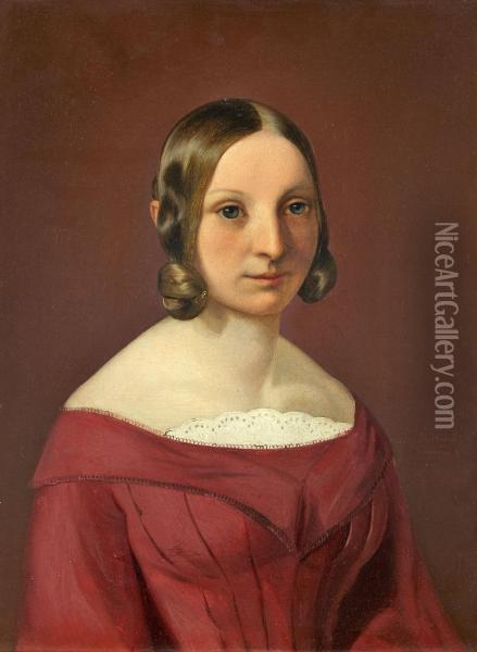 Bildnis Einer Jungen Damein Rotem Kleid Oil Painting - Philipp Hoyoll