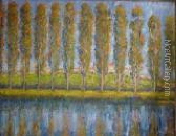 A Row Of Poplars Oil Painting - Claude Oscar Monet