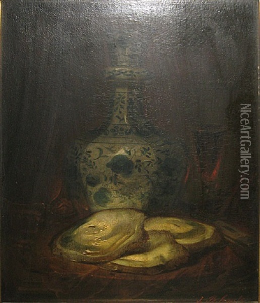 Stilleven Met Oesters En Fles Oil Painting - Jean-Baptiste Haute