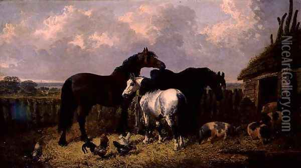 Horses and Pigs, 1864 Oil Painting - John Frederick Herring Snr