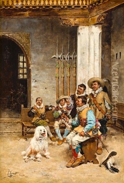 The Pet Of The Regiment Oil Painting - Joaquin Agrasot y Juan