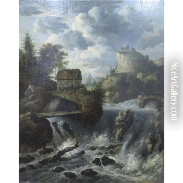 The Waterfall Oil Painting - Jacob Van Ruisdael