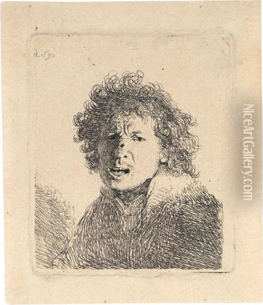 Selbstbildnis Mit Offenem Mund Oil Painting - Rembrandt Van Rijn