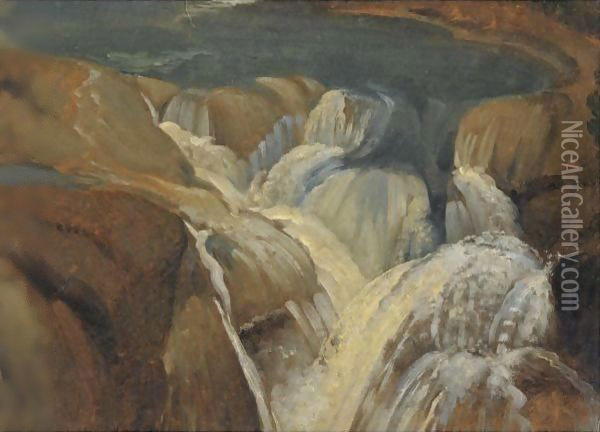 A Waterfall In A Grotto At Tivoli Oil Painting - Simon-Joseph-Alexandre-Clement Denis