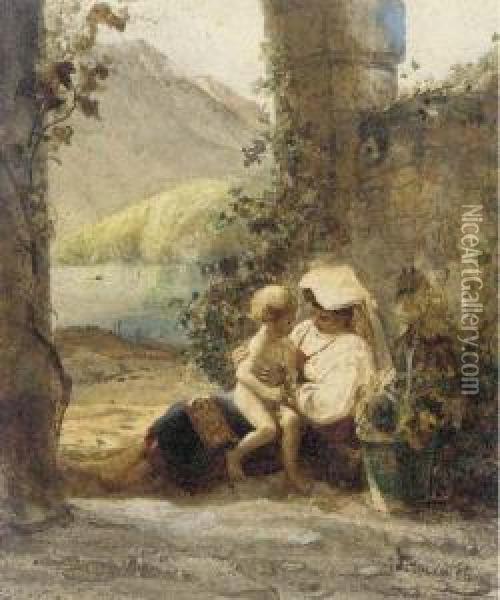 Mother And Child Oil Painting - Pierre-Henri-Theodore Tetar van Elven