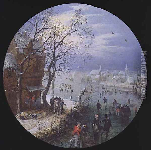 A Winter Skating Scene Oil Painting - Adriaen Pietersz. Van De Venne