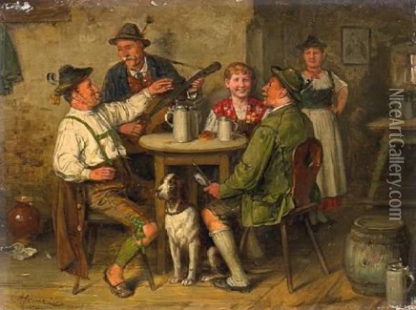 Musicians At The Inn Oil Painting - Johann Adalbert Heine