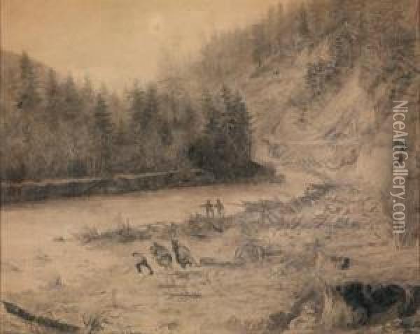 Landschaft Mit Holzarbeitern Auf Der Anderen Seite Napoleon- Karikaturen Oil Painting - Albin Egger-Lienz