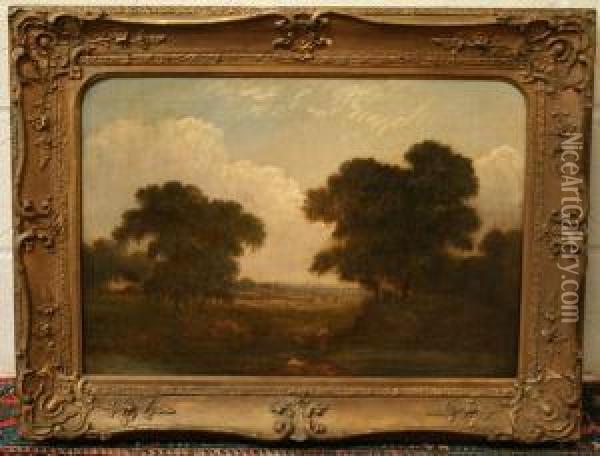 Extensive Rural Views With Figures And Animals Oil Painting - Robert, Reverend Woodley-Brown