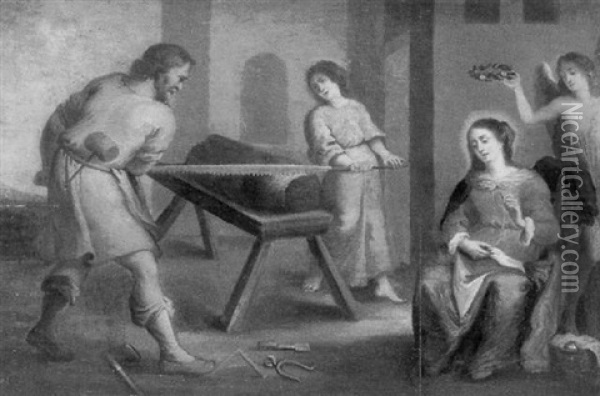 La Sainte Famille Dans L'atelier Du Charpentier Oil Painting - Cornelis de Baellieur the Elder