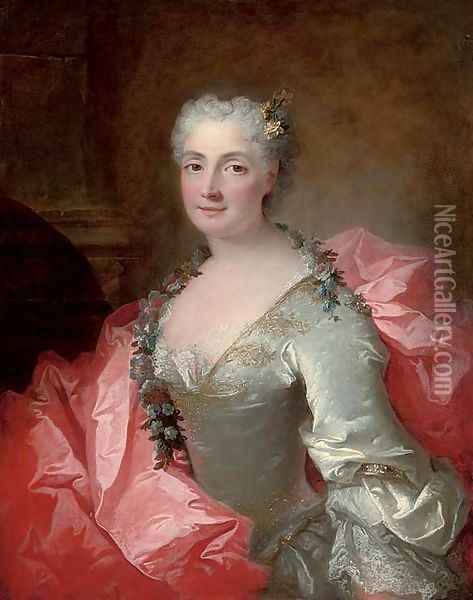 Portrait of a lady said to be Duchesse de Chateauroux Oil Painting - Robert Tournieres