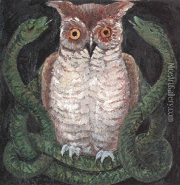An Owl Oil Painting - William Bell Scott