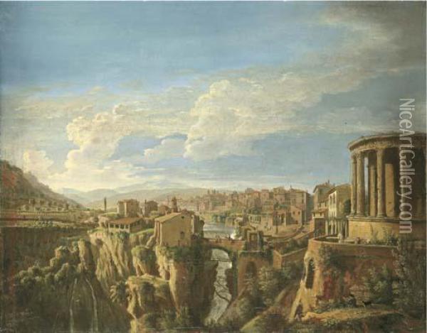 A View Of Tivoli With The Temple Of Vesta Oil Painting - (circle of) Wittel, Gaspar van (Vanvitelli)
