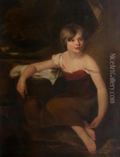 Girl By A Burn Oil Painting - Andrew Geddes