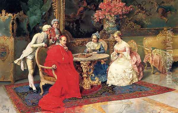 The Chess Players Oil Painting - Giulio Rosati