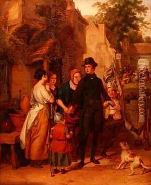 The Parting a Recruit Taking Leave of his Family Oil Painting - Robert Farrier