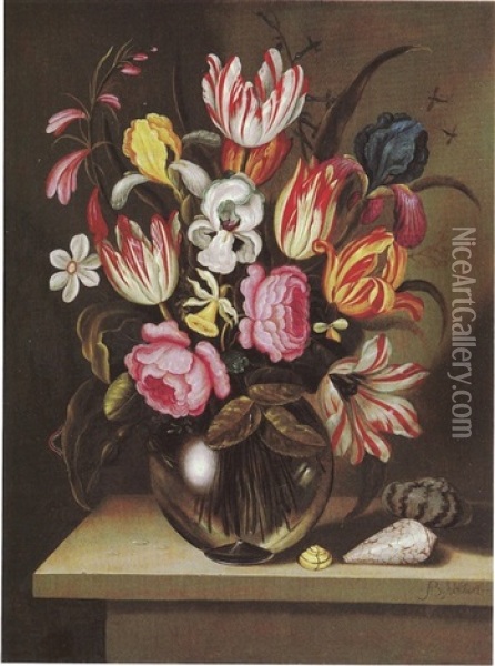 Vase De Fleurs Sur Un Entablement Oil Painting - Abraham Bosschaert