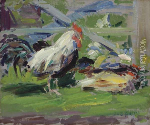 Cockerel In A Farmyard Oil Painting - Francis Campbell Boileau Cadell